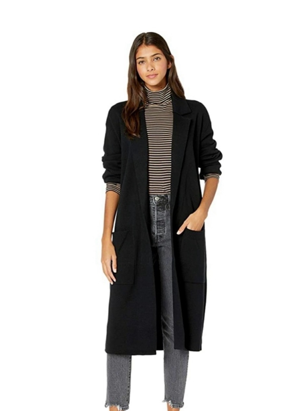 J.Crew Long Open Front Merino Wool Blend Cardigan Coat Black XS